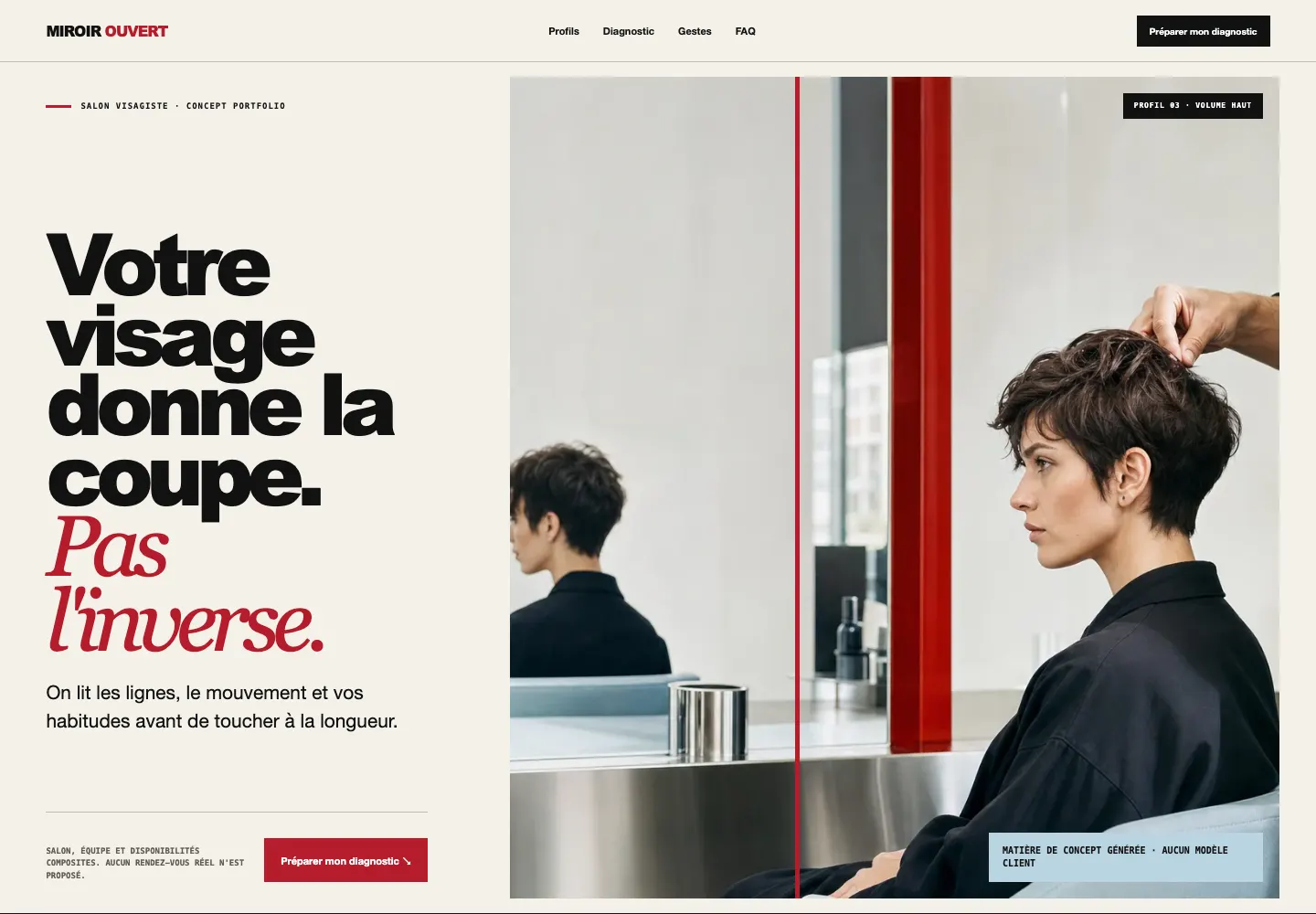 Concept Miroir Ouvert pour visagiste