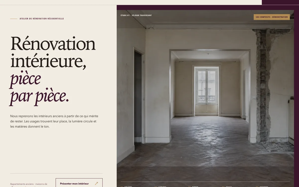 Concept de site pour un atelier de rénovation